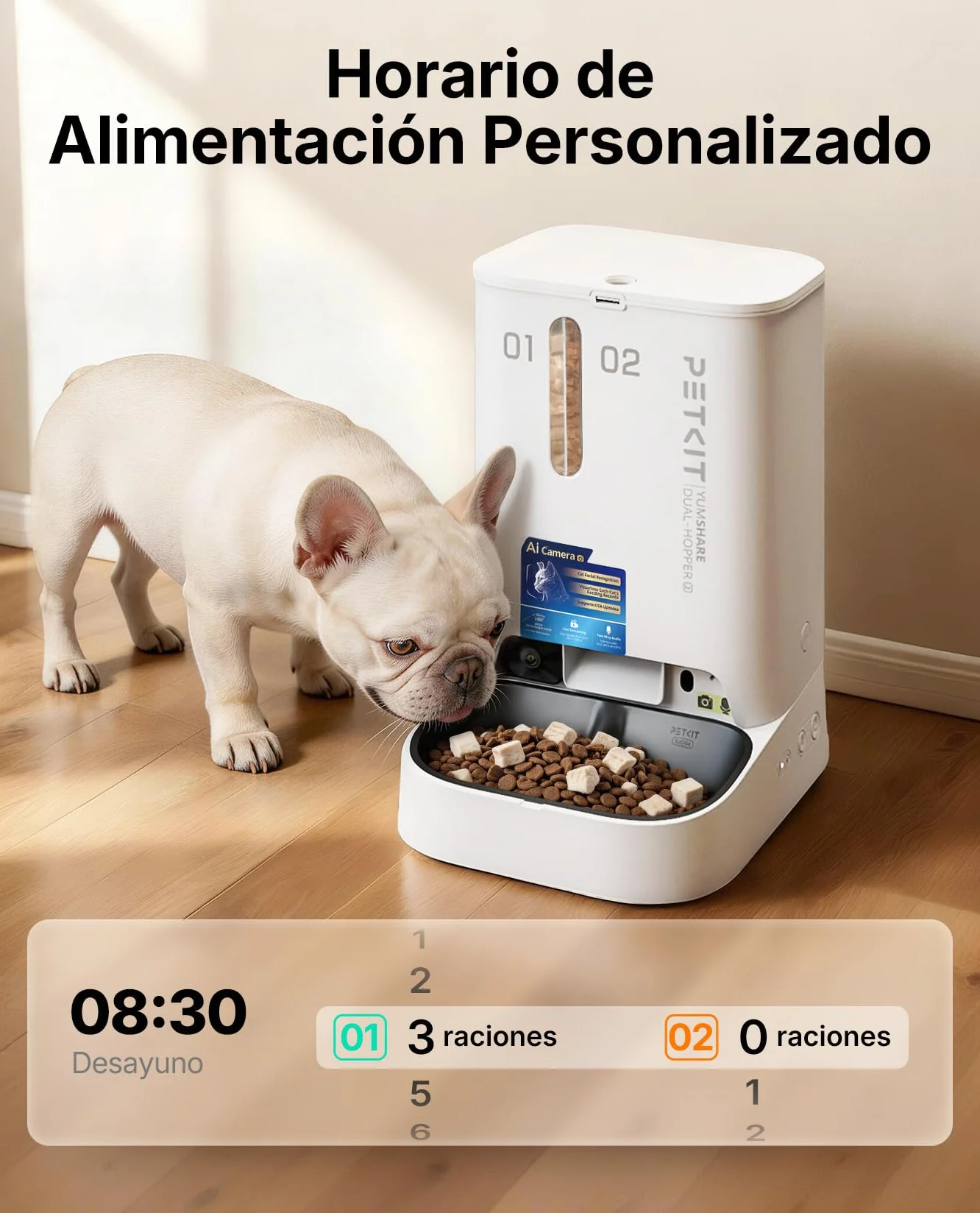 PETKIT Nuevo Comedero Gato Automatico con Cámara, Reconocimiento de Varios Gatos, 2.4G & 5GHz WiFi, Doble Tolva 5L Dispensador Comida Gatos/Perros, 1080P HD, Función AI, Cuenco de Acero Inoxidable