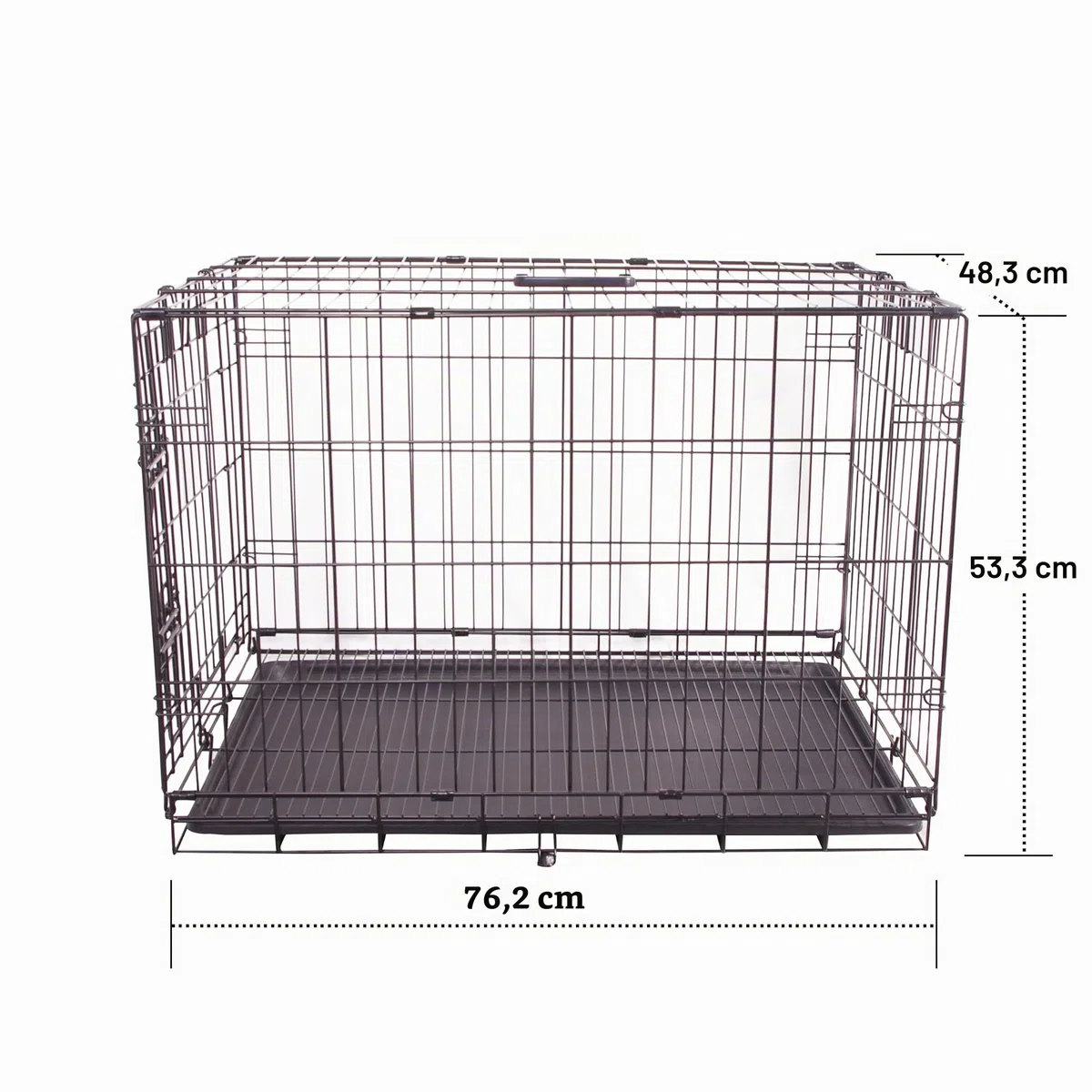 Jaula de Alambre de Metal Duradera y Plegable para Perros con Bandeja, Puerta Individual, 76 x 48 x 53 cm, Color Negro