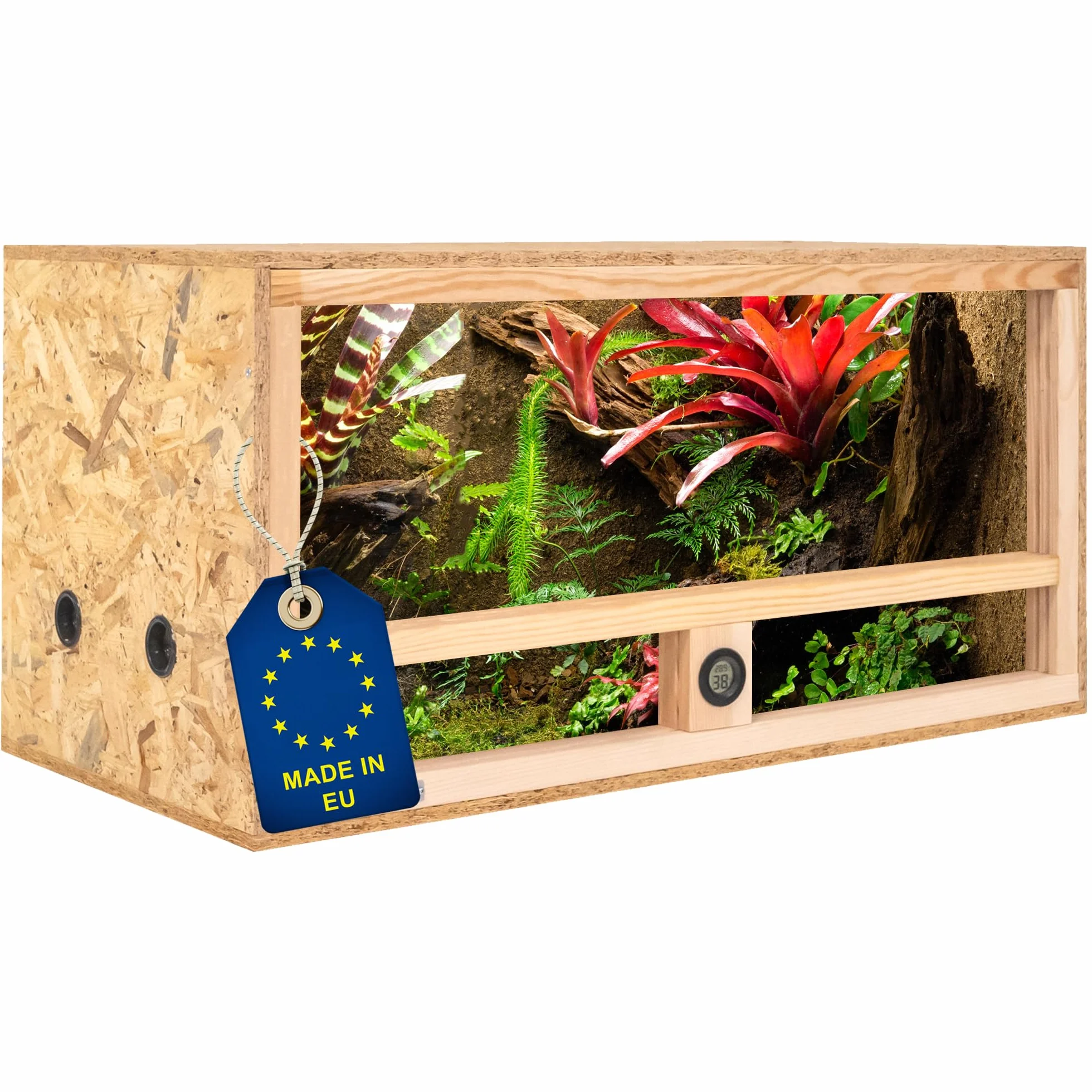 ITA Terrario de Madera 80x40x40 cm con ventilación Lateral e higrómetro Integrado - Terrarios de OSB-3 - para Reptiles, Serpientes, Anfibios - Producto UE, Certificado FSC