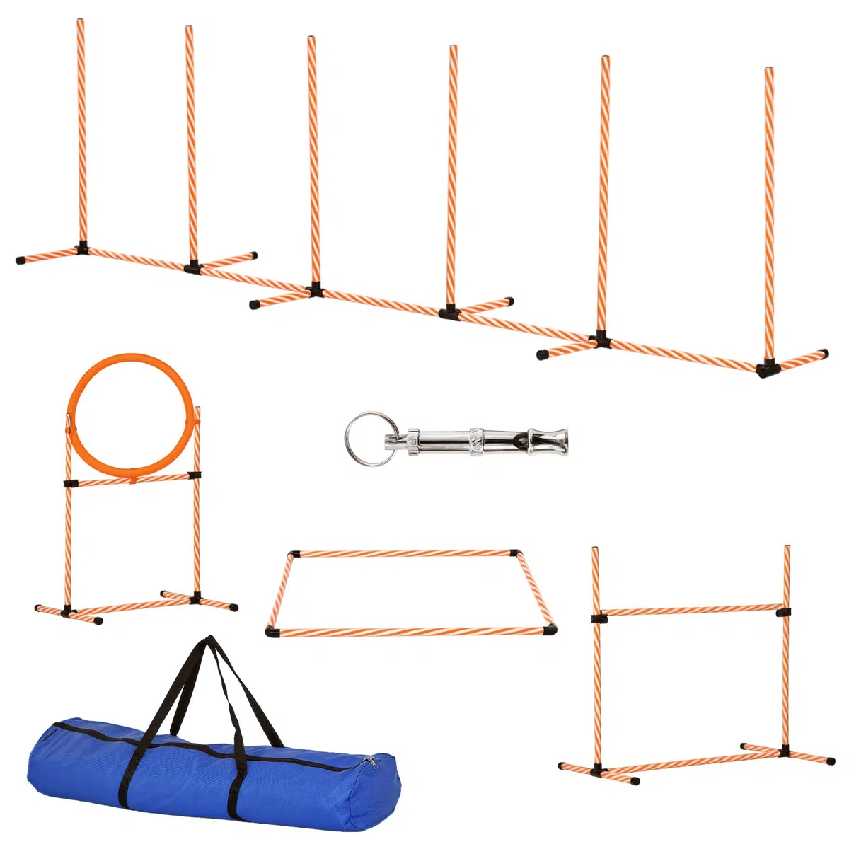 PawHut Set de Entrenamiento de Agilidad para Perros de 4 Piezas Juego de Agilidad para Perros con Piquetes para Slalom Zona de Reposo Valla y Anillo de Salto Naranja