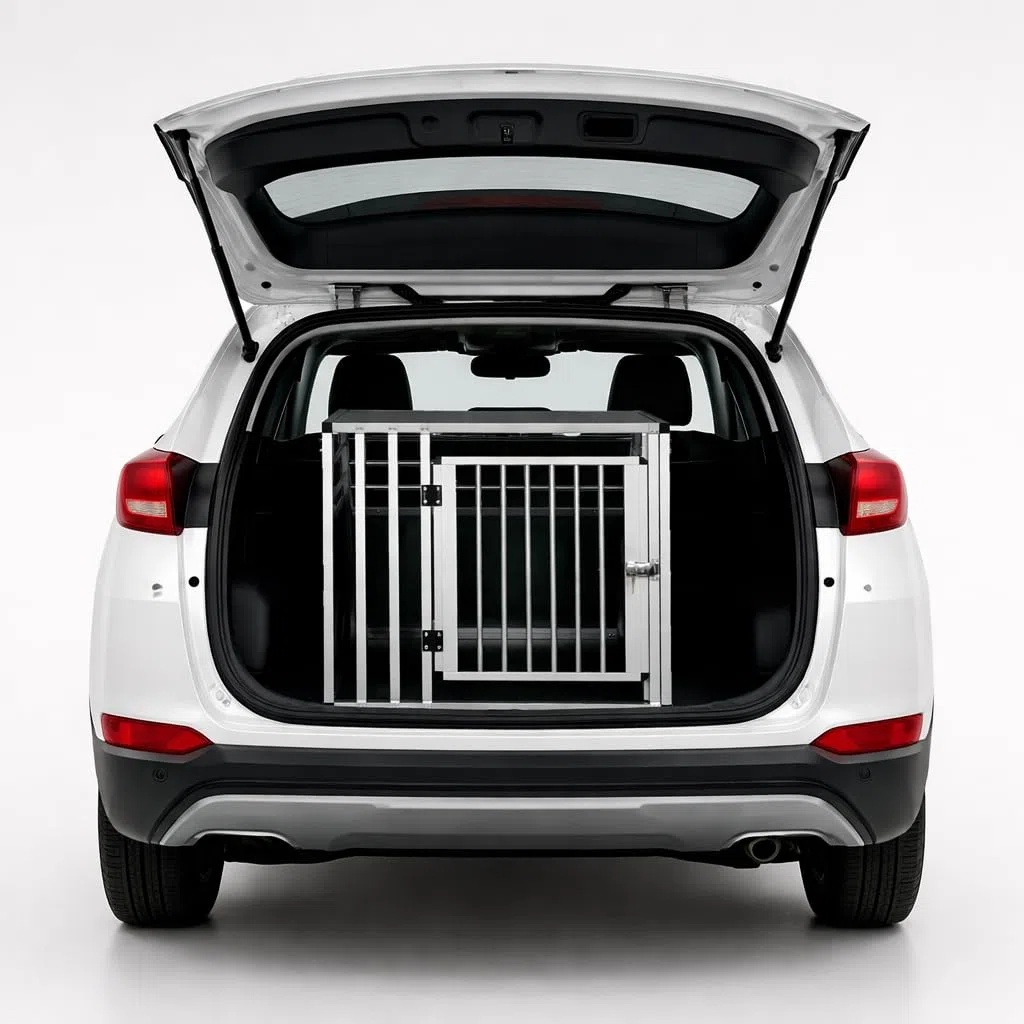 NK Transportín Perro Coche - Jaula para Perro con con Puerta y Cerradura, Ligera y Resistente, Diseño Compacto, Montaje Rápido y Sencillo, Fácil de Limpiar, Espacioso y Cómodo, Tamaño M