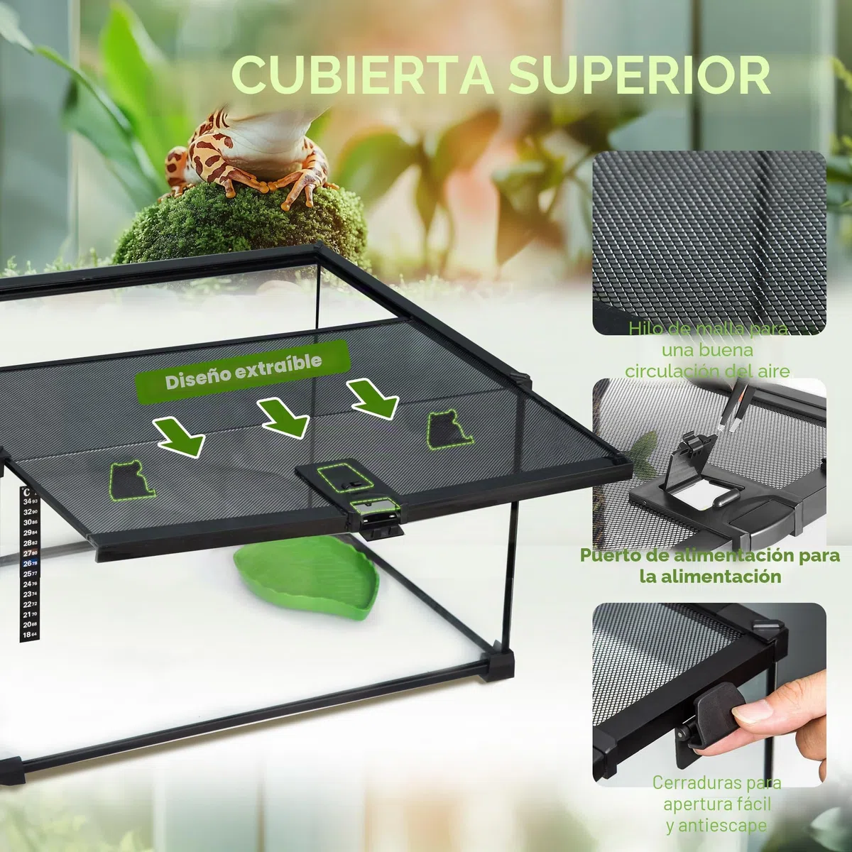 PawHut - Caja de reptiles (50 x 30 x 25 cm), color negro