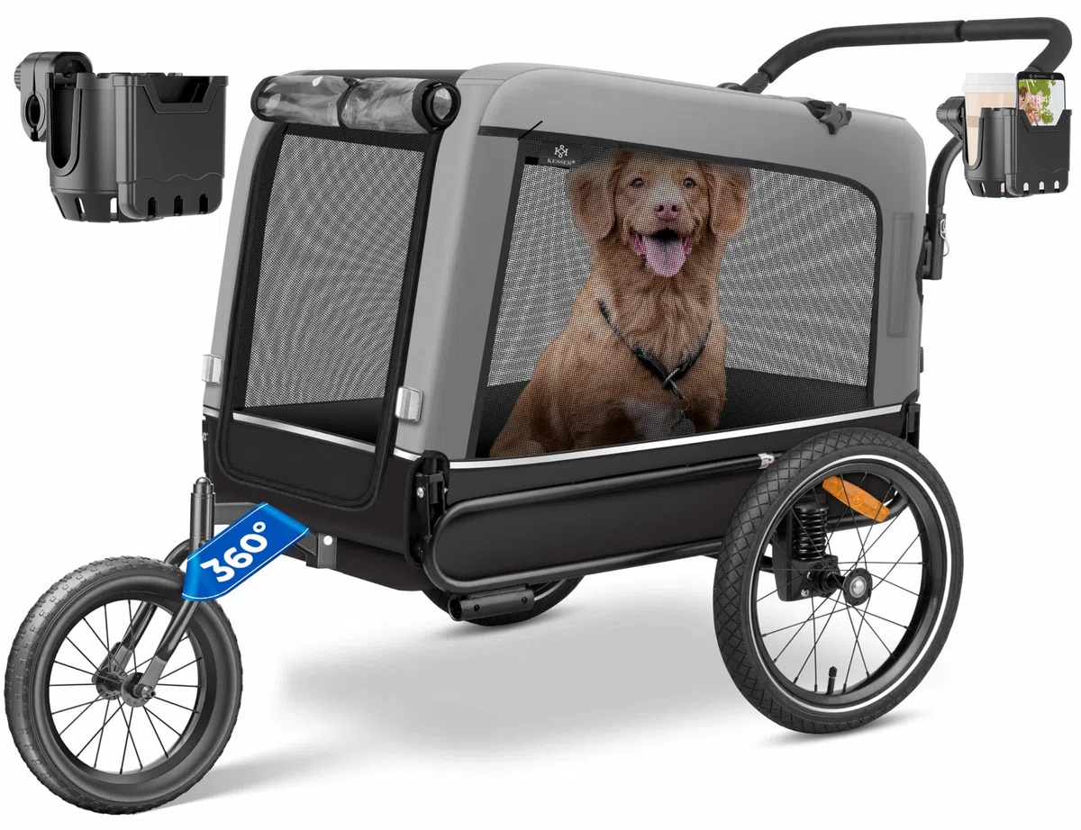 KESSER® Remolque para Perros 3-en-1 Buggy & Jogger Remolque para Bicicletas Grande Aprox. 240 litros de Volumen, montado sobre muelles, Material: Lona Oxford 600D, Carga máxima: 40 kg
