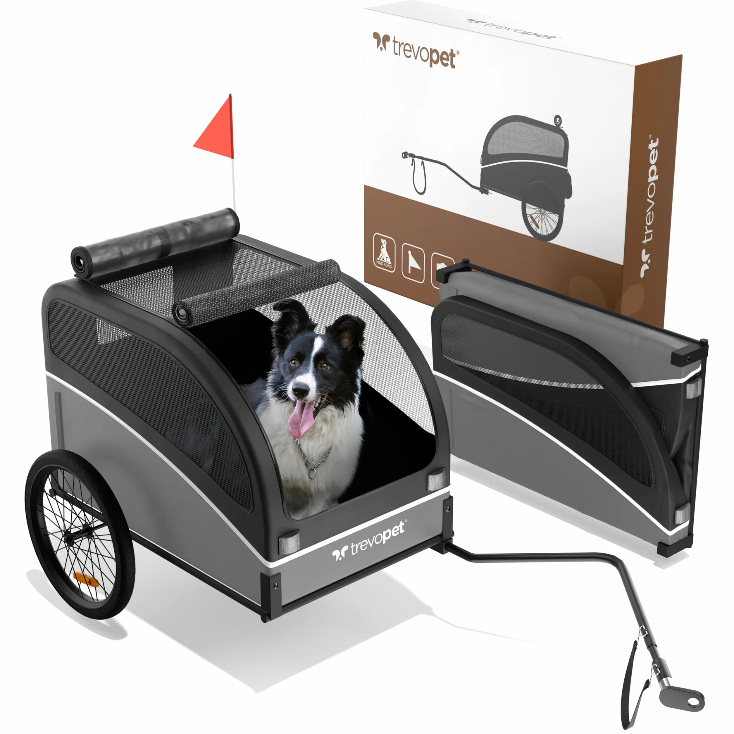 Remolque para Perros – Carrito Plegable hasta 40 kg con Enganche y Reflectores – Resistente al Agua – Compatible con Bicicletas Eléctricas