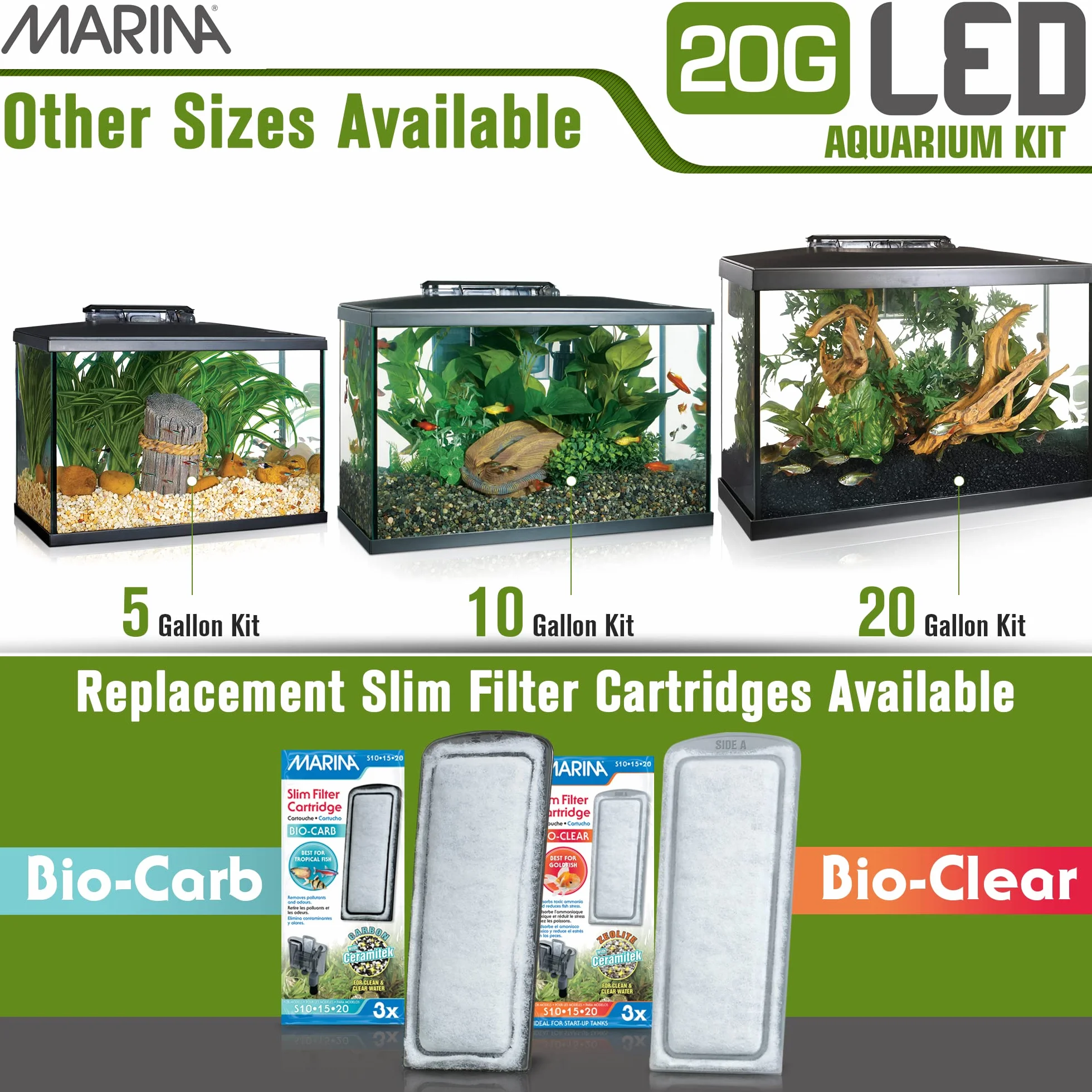 Marina - Kit de Acuario con Iluminación LED, Vidrio, Transparente, 20G, 75 L, 61.4 x 32.2 x 41.9 cm