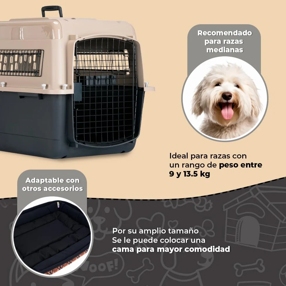 Petmate - Vari Kennel - Transportín para Mascotas - Transportín Robusto - Transportín ventilado - Fácil de Montar - Tamaño Mediano - Dimensiones Interiores 61 x 45,5 x 7,5 cm