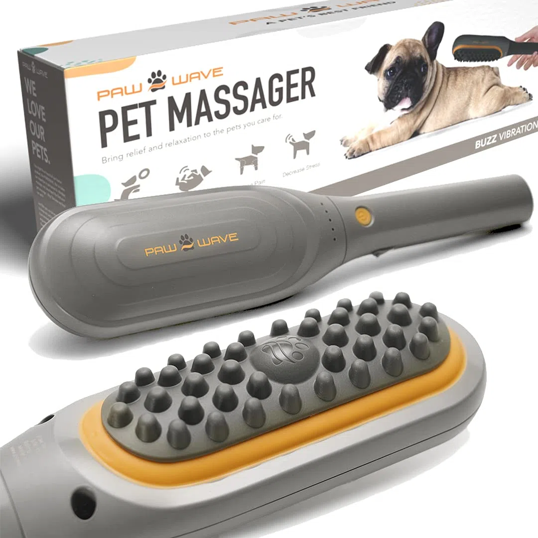 PAW WAVE Buzz - Cepillo terapéutico masajeador vibratorio para mascotas para perros y gatos, diseñado para ayudar a calmar la tensión, aumentar la circulación y aliviar los músculos tensos