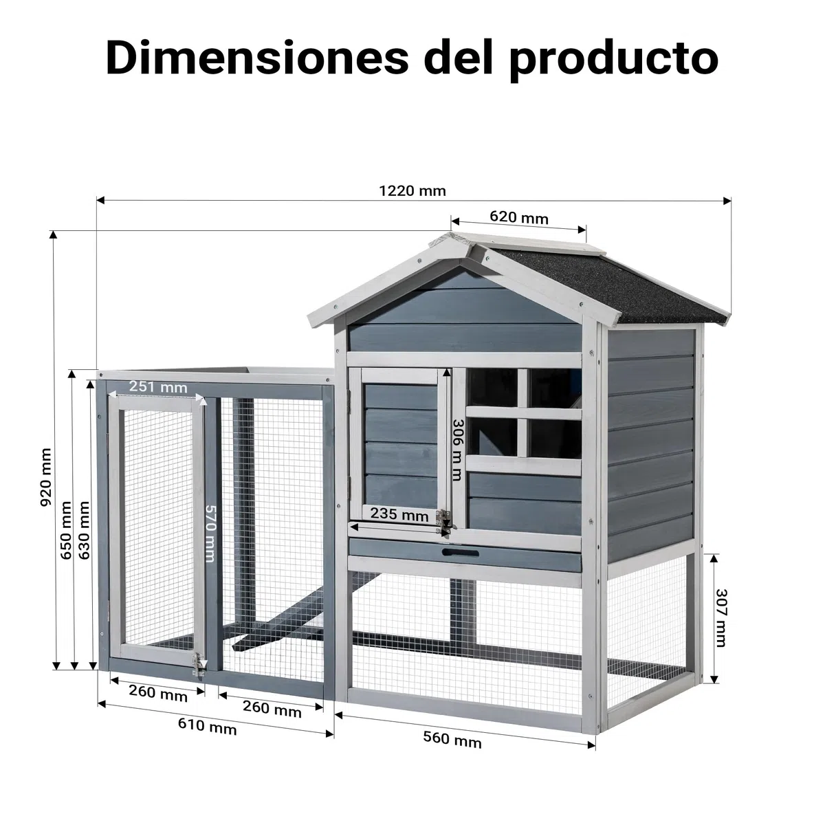 Conejera Jaula Conejos recinto Descubierto Zona Descubierta Gris Madera Abeto