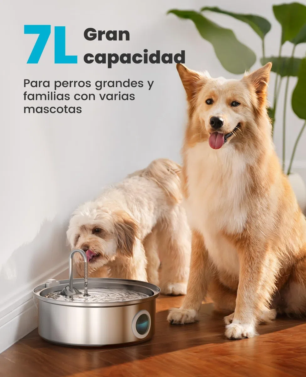 oneisall 7L Fuente para Perros, Fuente de Acero Inoxidable con Gran Ventana de visualización, con luz LED, Bomba Ultra silenciosa con protección contra sobrecarga, filtración de 5 Capas