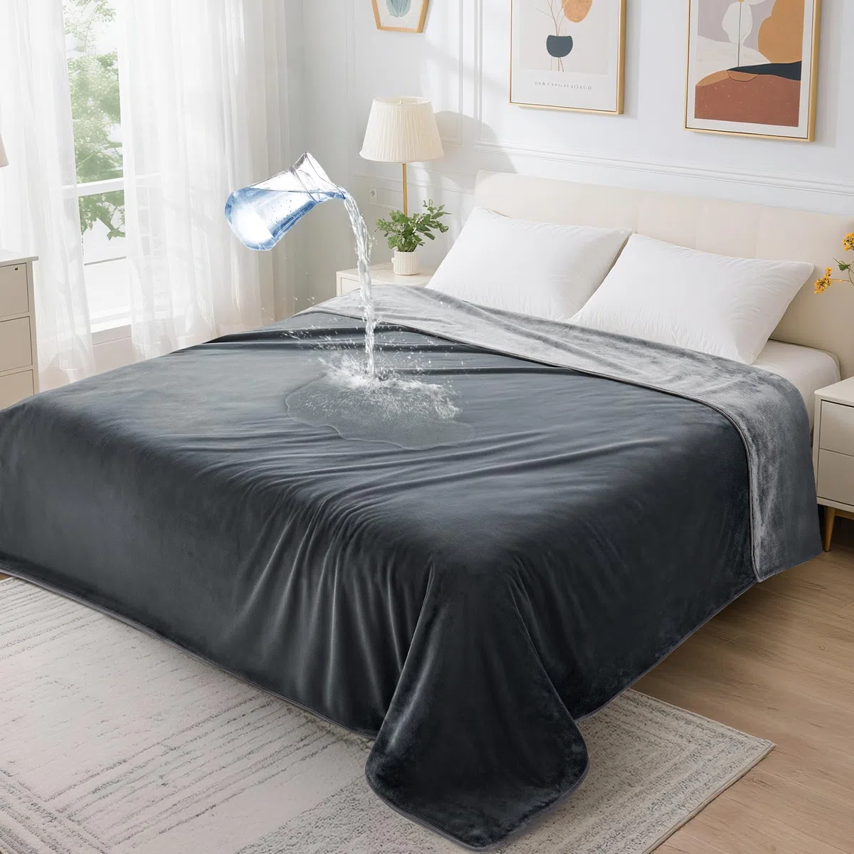 PICK FOR LIFE Manta impermeable manta de amor manta reversible de franela para perros manta de viaje para exteriores para sofá cama asiento de coche gris, 203 x 229 cm