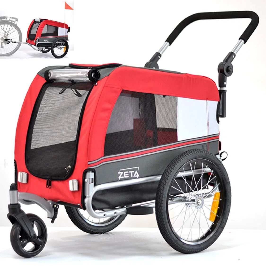 PAPILIOSHOP Zeta - Remolque para el transporte en bicicleta de tu perro, cochecito para mascotas en 3 tallas (S-rojo)
