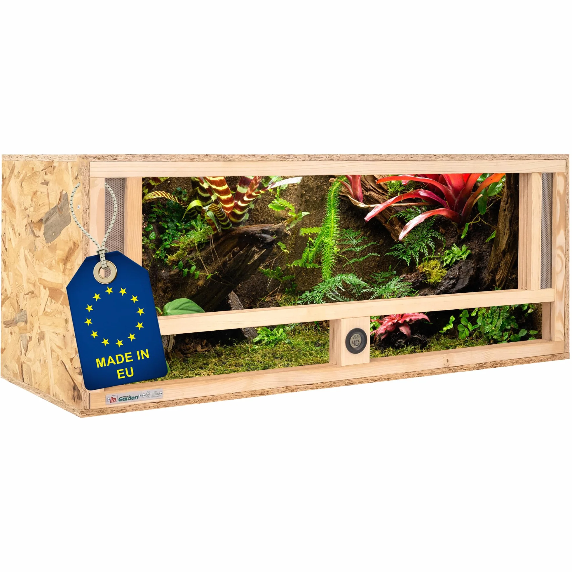 ITA Terrario de Madera 100x40x40 cm con ventilación Frontal e higrómetro Integrado - Terrarios de OSB-3 - para Reptiles, Serpientes, Anfibios - Producto UE, Certificado FSC