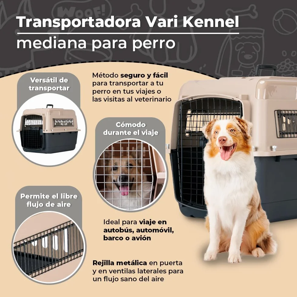 Petmate - Vari Kennel - Transportín para Mascotas - Transportín Robusto - Transportín ventilado - Fácil de Montar - Tamaño Mediano - Dimensiones Interiores 61 x 45,5 x 7,5 cm