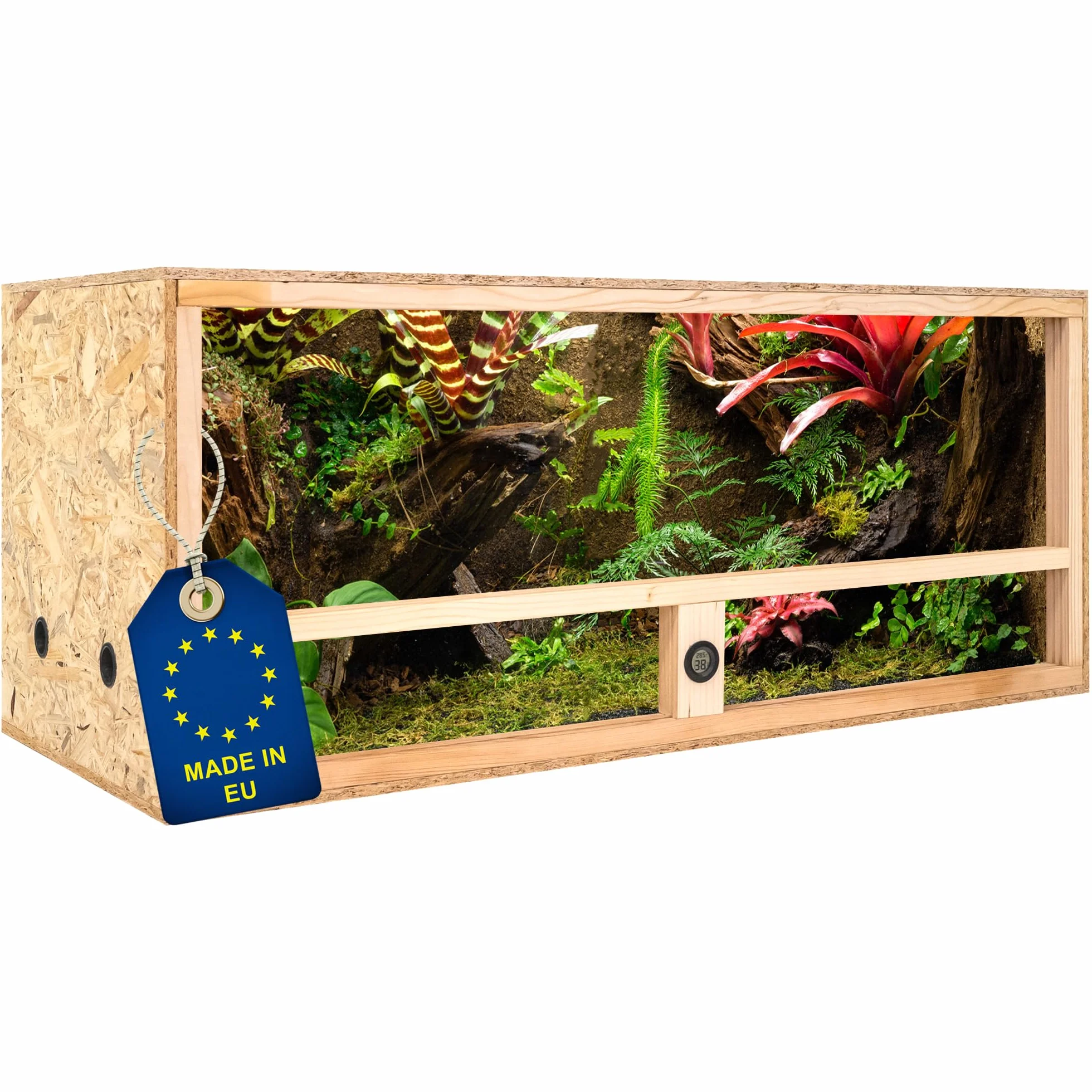 ITA Terrario de Madera 120x50x50 cm con ventilación Lateral e higrómetro Integrado - Terrarios de OSB-3 - para Reptiles, Serpientes, Anfibios - Producto UE, Certificado FSC