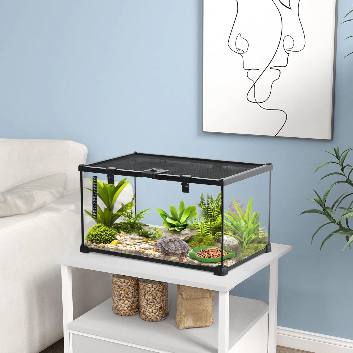 PawHut - Caja de reptiles (50 x 30 x 25 cm), color negro