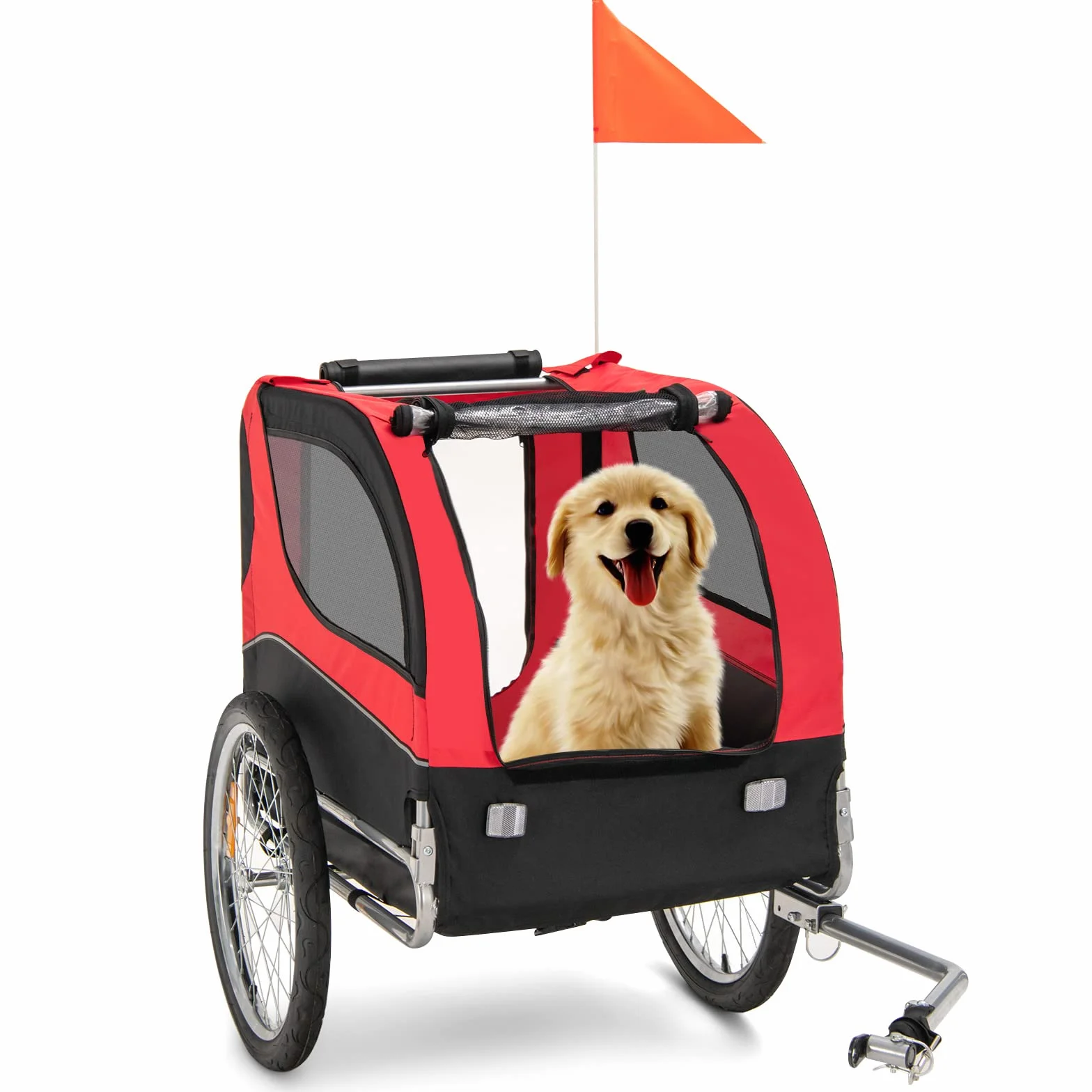 COSTWAY Remolque de Bicicleta para Mascotas, Remolque Bicicleta Perros Pequeños y Medianos con Ruedas, Transportador de 2 Puertas con Techo Solar, Capacidad 40 kg, 60,5 x 135 x 95 cm