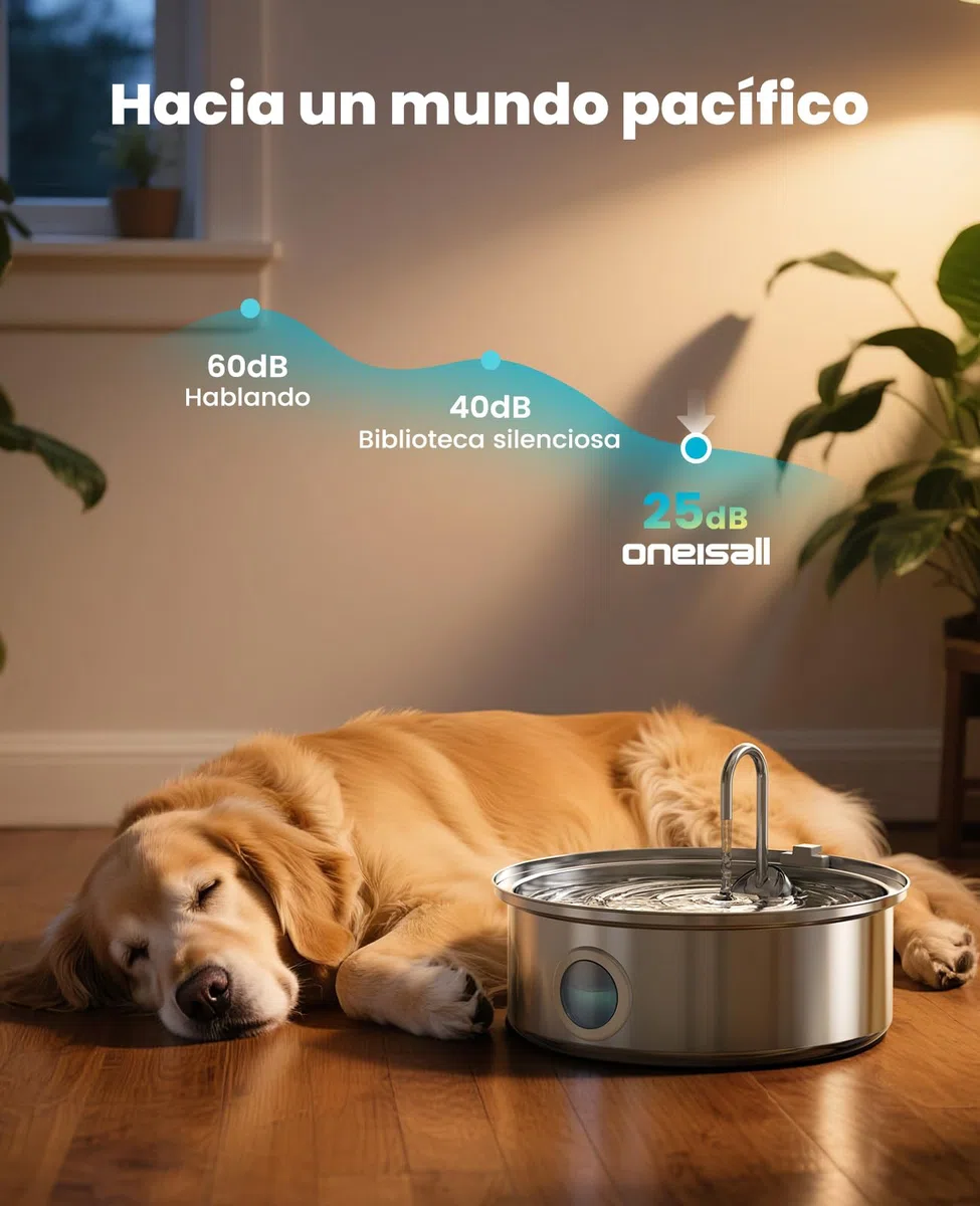 oneisall 7L Fuente para Perros, Fuente de Acero Inoxidable con Gran Ventana de visualización, con luz LED, Bomba Ultra silenciosa con protección contra sobrecarga, filtración de 5 Capas