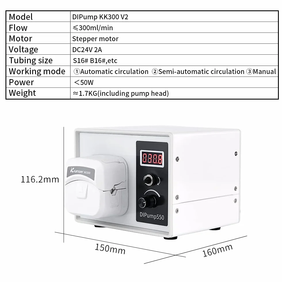 Kamoer DIPump-KK300 4 rotores 0-300ml/min bomba peristáltica de alta velocidad 24V motor paso a paso inteligente bomba dosificadora de líquido de laboratorio de alta velocidad variable