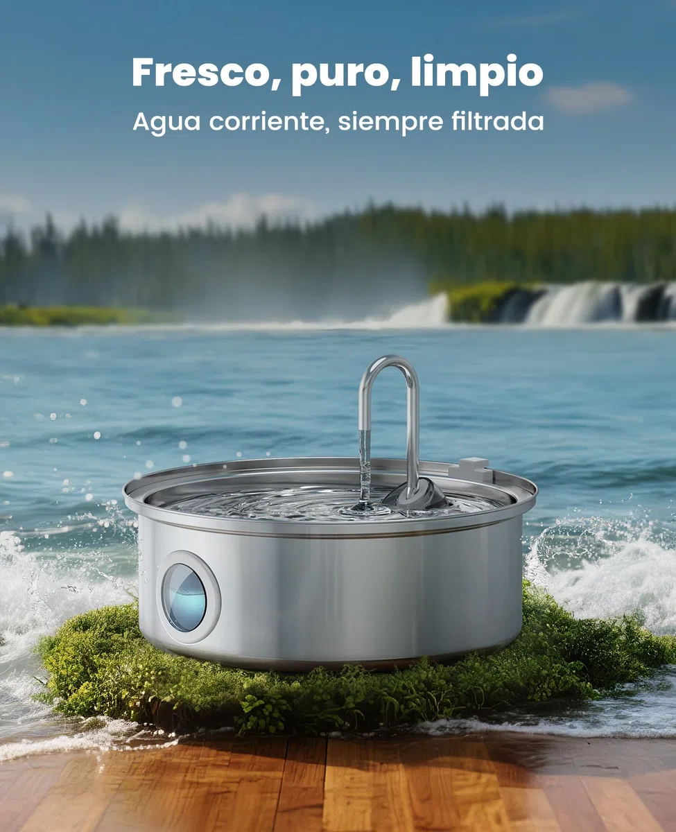 oneisall 7L Fuente para Perros, Fuente de Acero Inoxidable con Gran Ventana de visualización, con luz LED, Bomba Ultra silenciosa con protección contra sobrecarga, filtración de 5 Capas