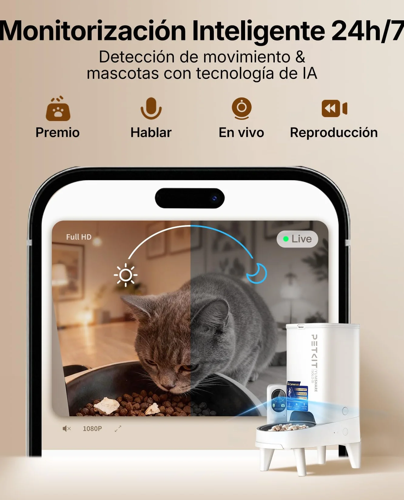 PETKIT Nuevo Comedero Gato Automatico con Cámara, Reconocimiento de Varios Gatos, 2.4G & 5GHz WiFi, 3L Dispensador Comida Gatos/Perros, 1080P HD, Función AI, App Control, Cuenco de Acero Inoxidable