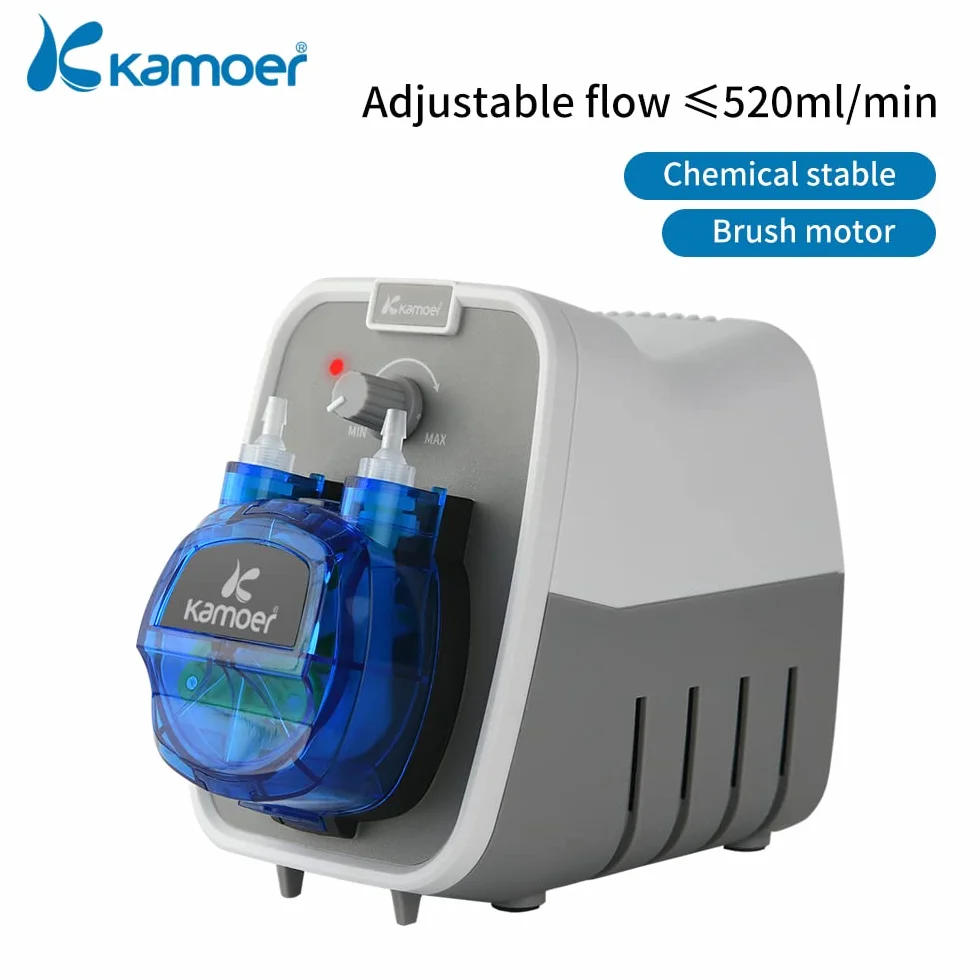Kamoer KCPA600 24V bomba peristáltica bomba dosificadora de líquido de alto flujo 180-520 ml/min ajustable, tubo norpreno 4mm ID x 7.2mm OD
