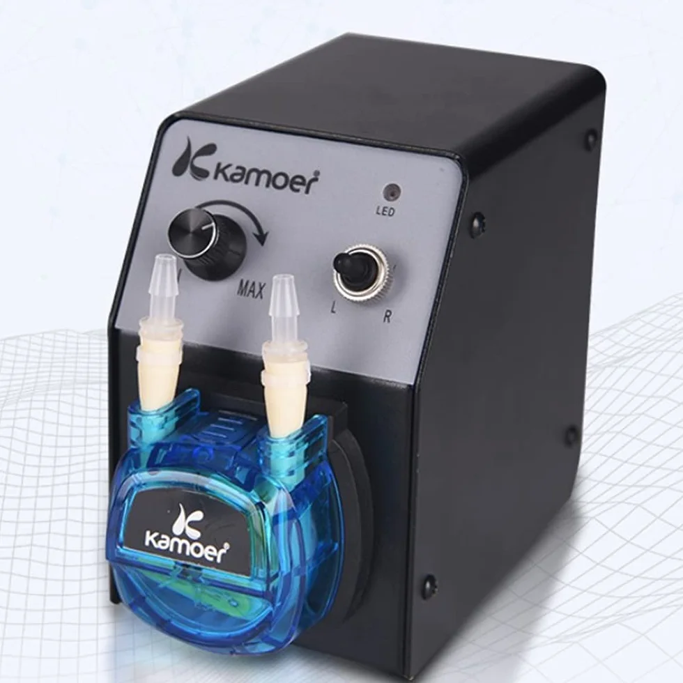 Bomba peristáltica Kamoer de 12 V pequeña bomba dosificadora de velocidad variable para experimento químico de laboratorio, tubo KCP PRO2 Norprene #3,2 mm × 6,4 mm, 40-210 ml/min, con adaptador de
