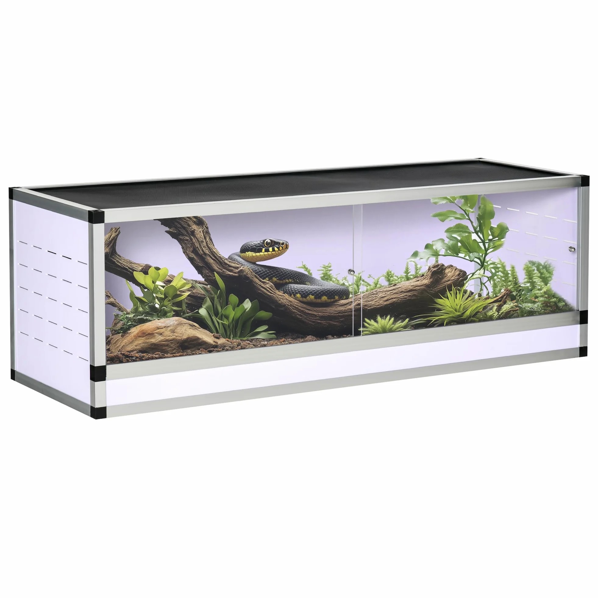PawHut terrario de Aluminio para Reptiles Anfibios arácnidos Caja de cría de Reptiles terrario de Malla Blanco+Plata+Negro 120 x 40 x 40 cm