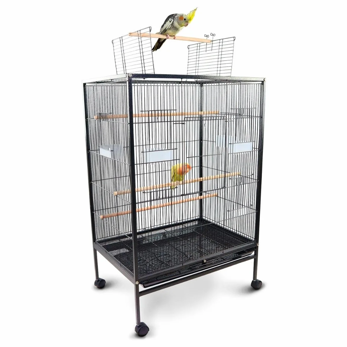 Mobiclinic®, Jaula de Pájaros, XL, con Ruedas, Frenos, Apertura Superior, Bandeja Extraíble, 8 Puertas, Grande, 95x43x61.5 cm, Comederos, Bebederos, Perchas Descanso, Agapornis, Loros, NINFA