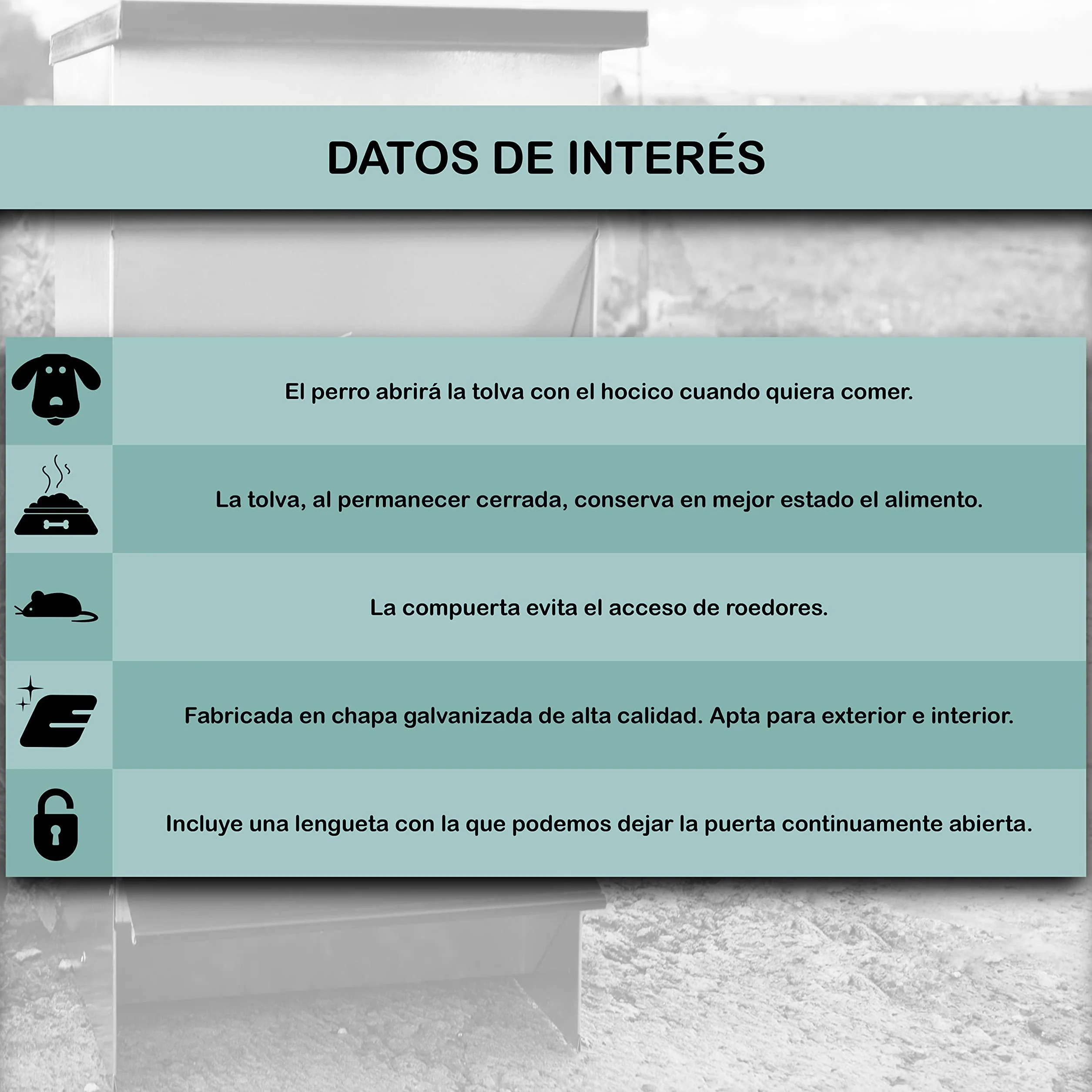 Comedero para Perros (Capacidad 67L / 48,2kg Aprox.) - Tolva para Perros Galvanizada Premium - Tolva Antipájaros y Anti roedores - Incluye expendedor de bolsitas
